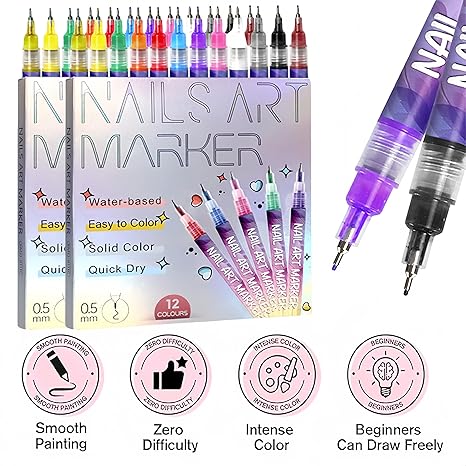 Playshala Nail Art Markers for Gel Nails, DIY 3D Nail Art Pens