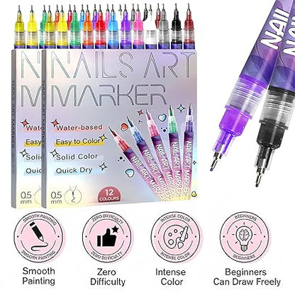 Playshala Nail Art Markers for Gel Nails, DIY 3D Nail Art Pens