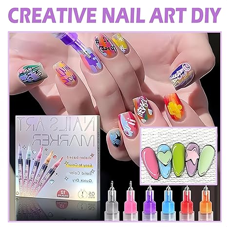 Playshala Nail Art Markers for Gel Nails, DIY 3D Nail Art Pens