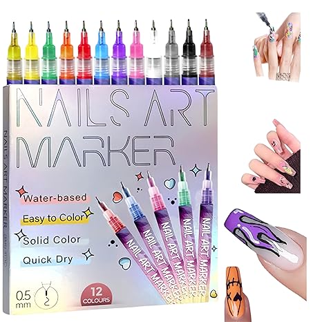 Playshala Nail Art Markers for Gel Nails, DIY 3D Nail Art Pens